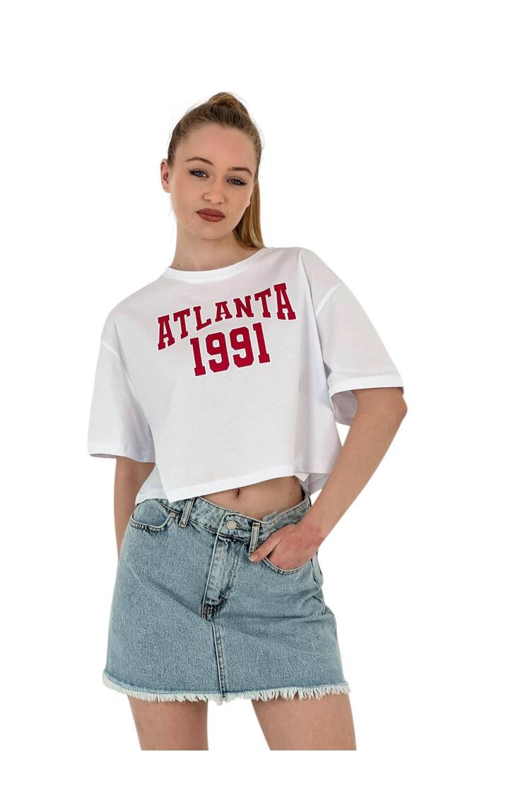 Oversize Letter Printed Short Crop T-Shirt