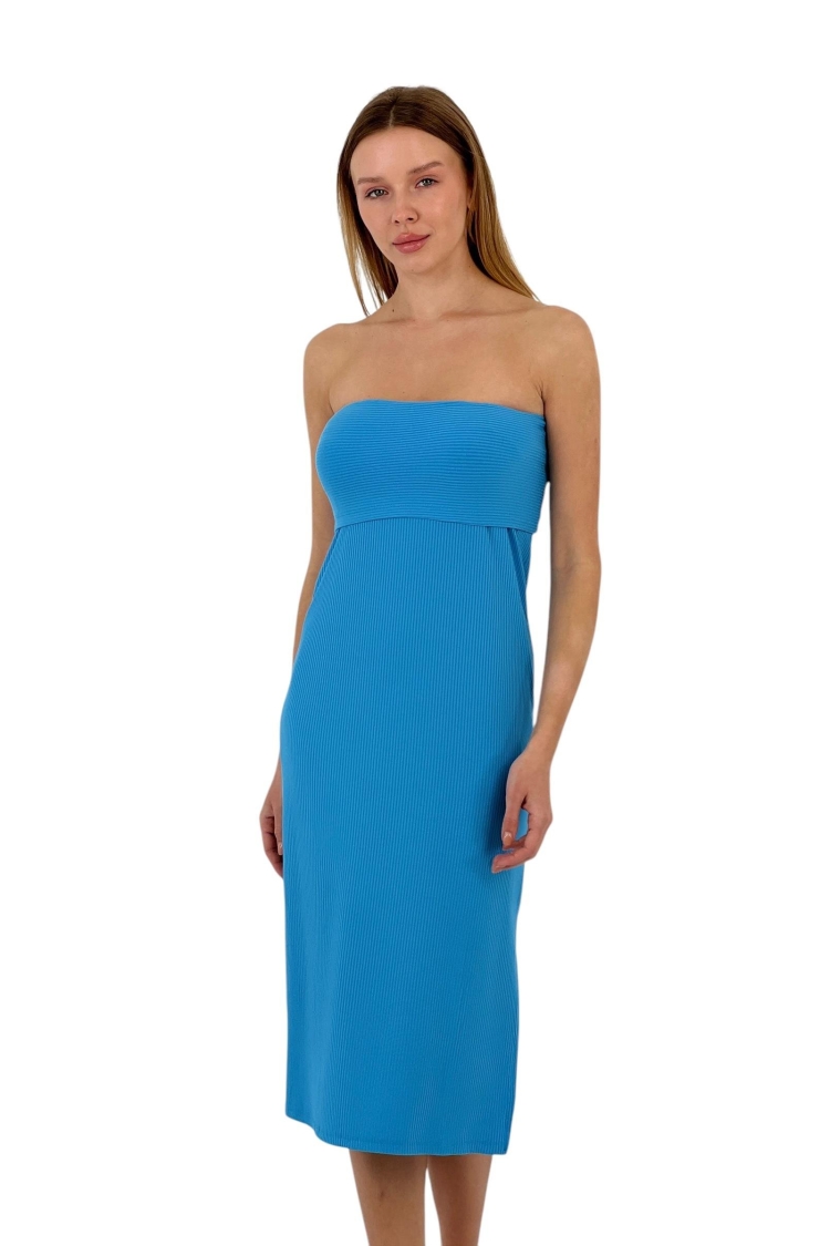 Textured Strapless Midi Dress - Four Color Options - MISS POEM - Globality Store - Women Clothes Wholesale Turkey