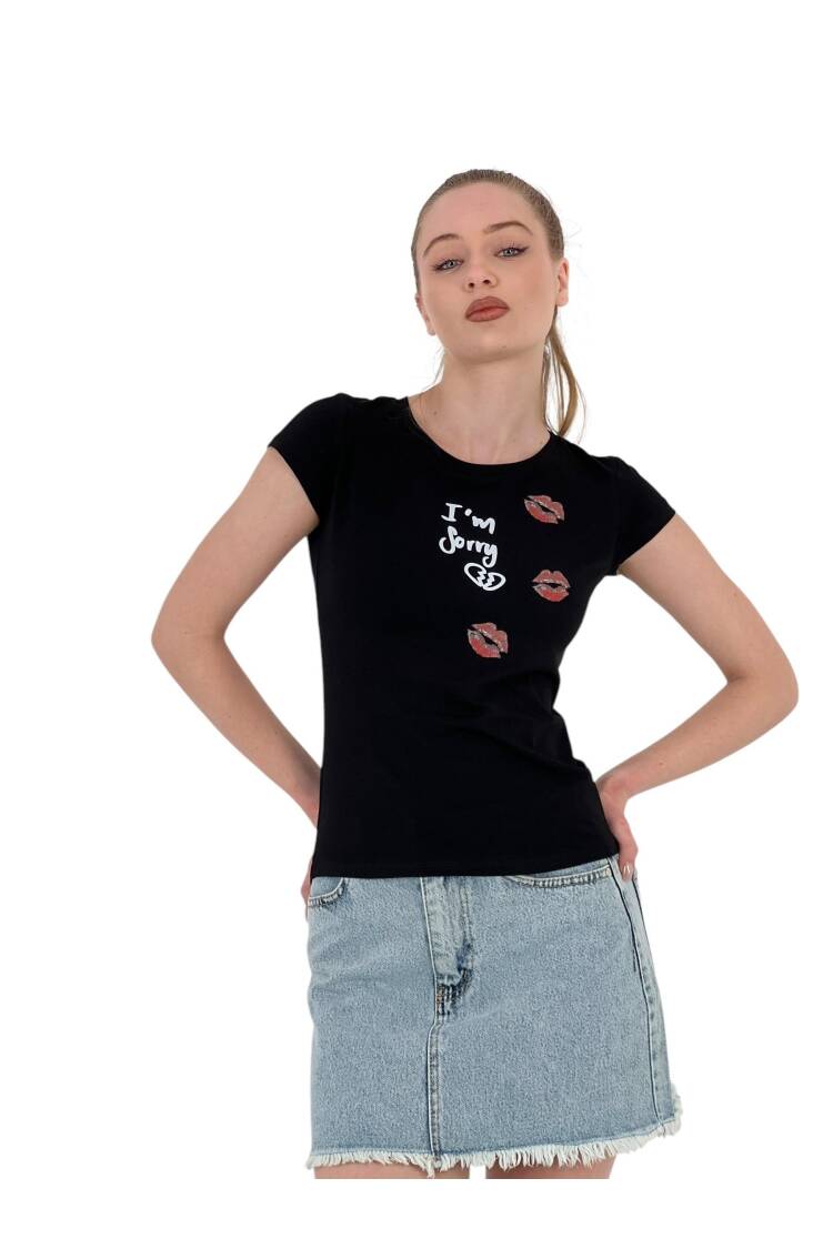 Kiss Printed Short Sleeve Skinny White T-Shirt