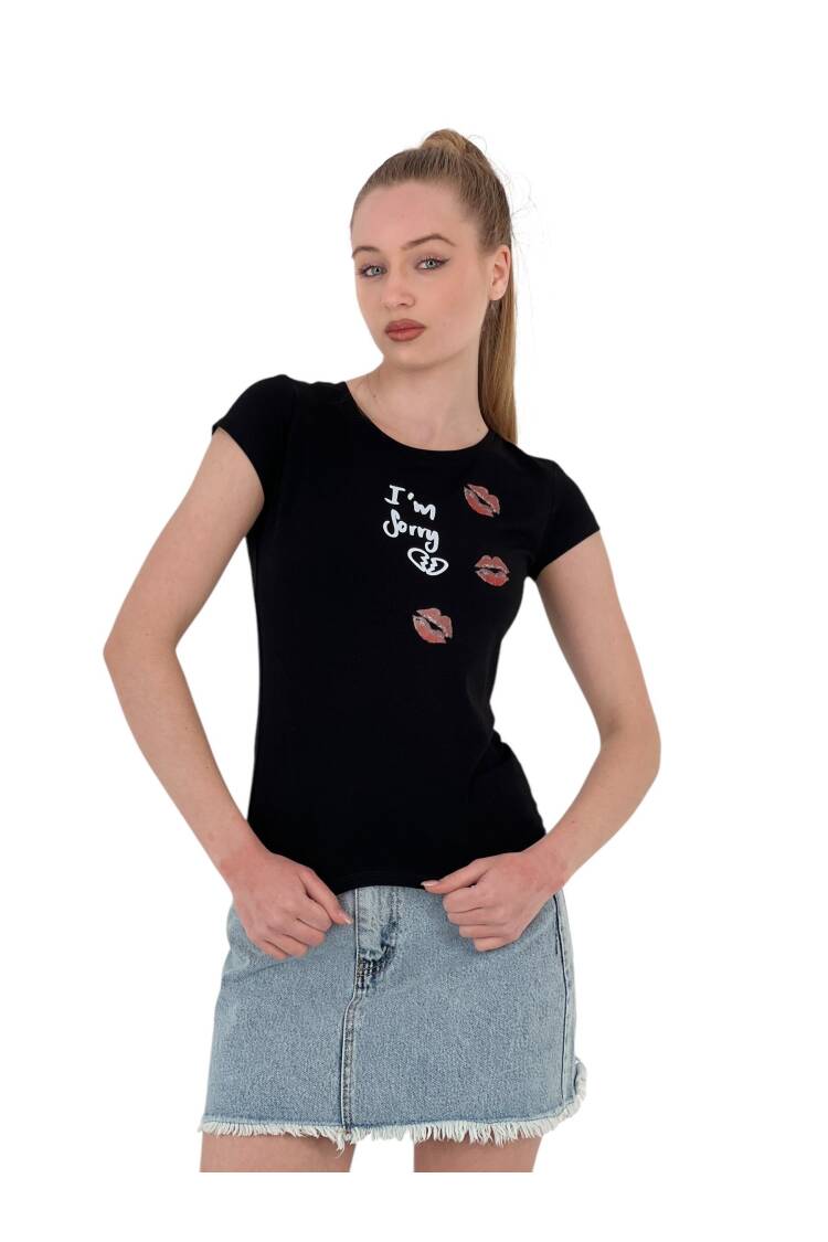 Kiss Printed Short Sleeve Skinny White T-Shirt
