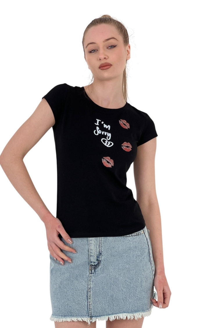 Kiss Printed Short Sleeve Skinny White T-Shirt