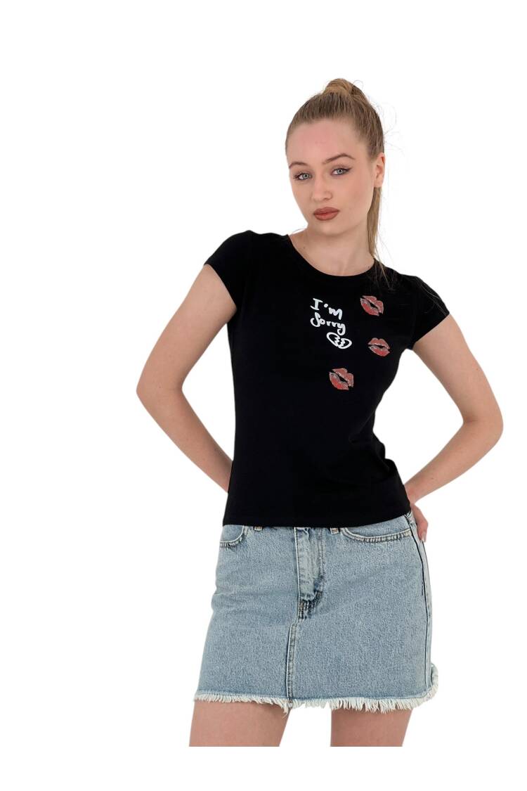 Kiss Printed Short Sleeve Skinny White T-Shirt