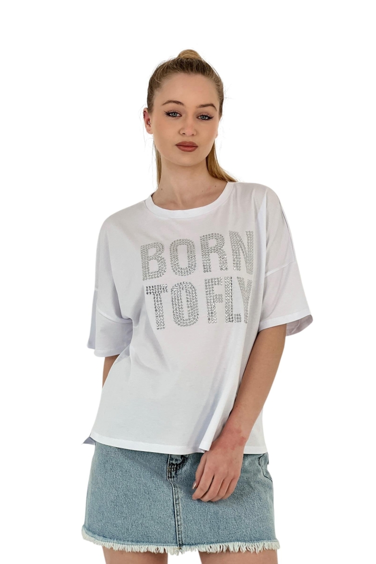 Born Printed Short Sleeve Summer White T-Shirt