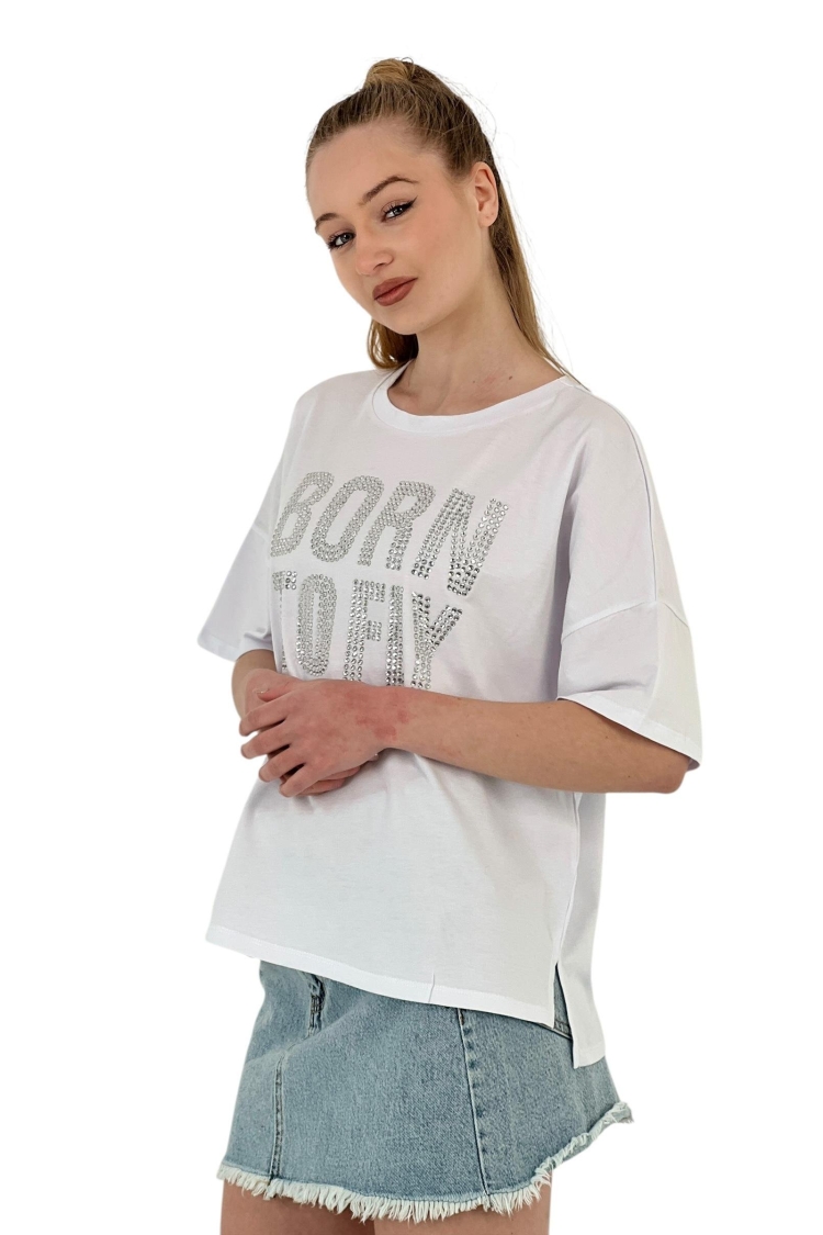 Born Printed Short Sleeve Summer White T-Shirt