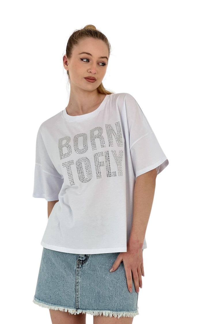 Born Printed Short Sleeve Summer White T-Shirt