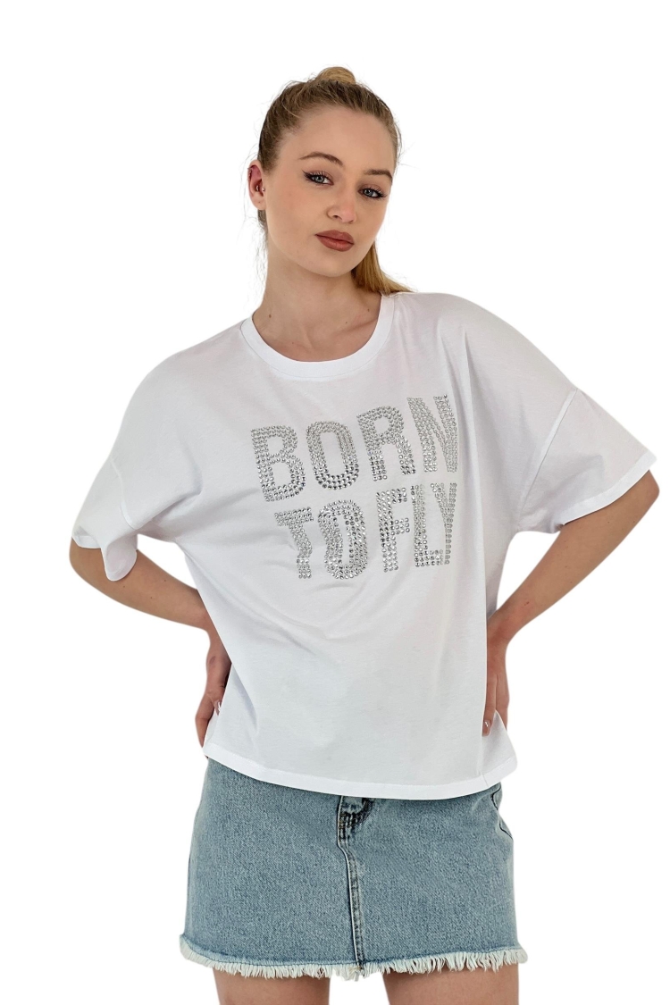 Born Printed Short Sleeve Summer White T-Shirt