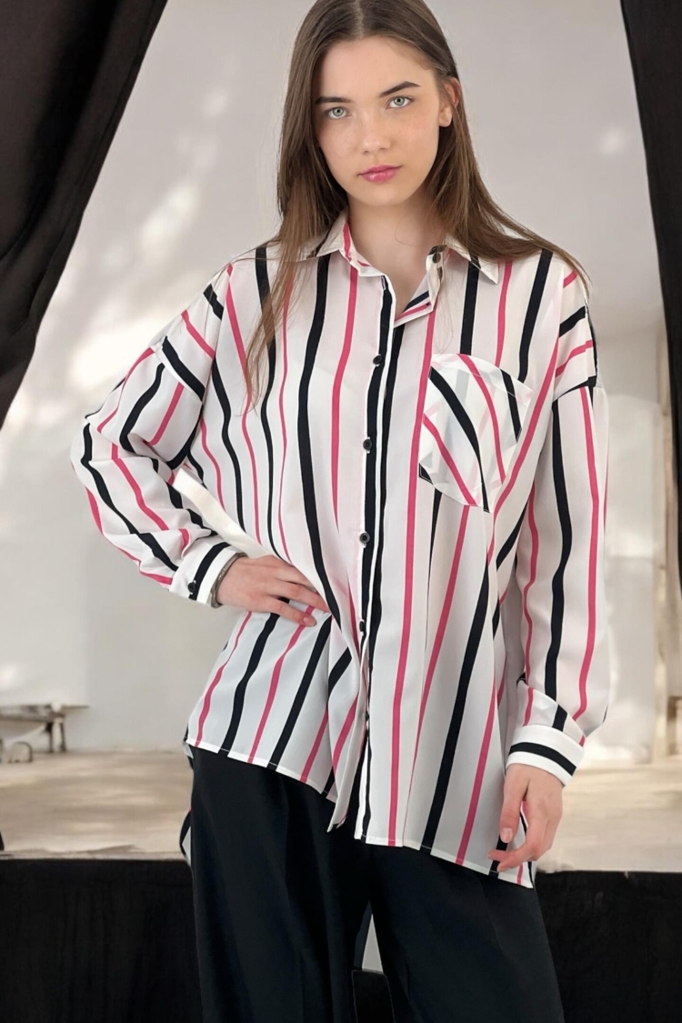 Striped Oversized Shirt - Two Color Options - MISS POEM - Globality Store - Women Clothes Wholesale Turkey