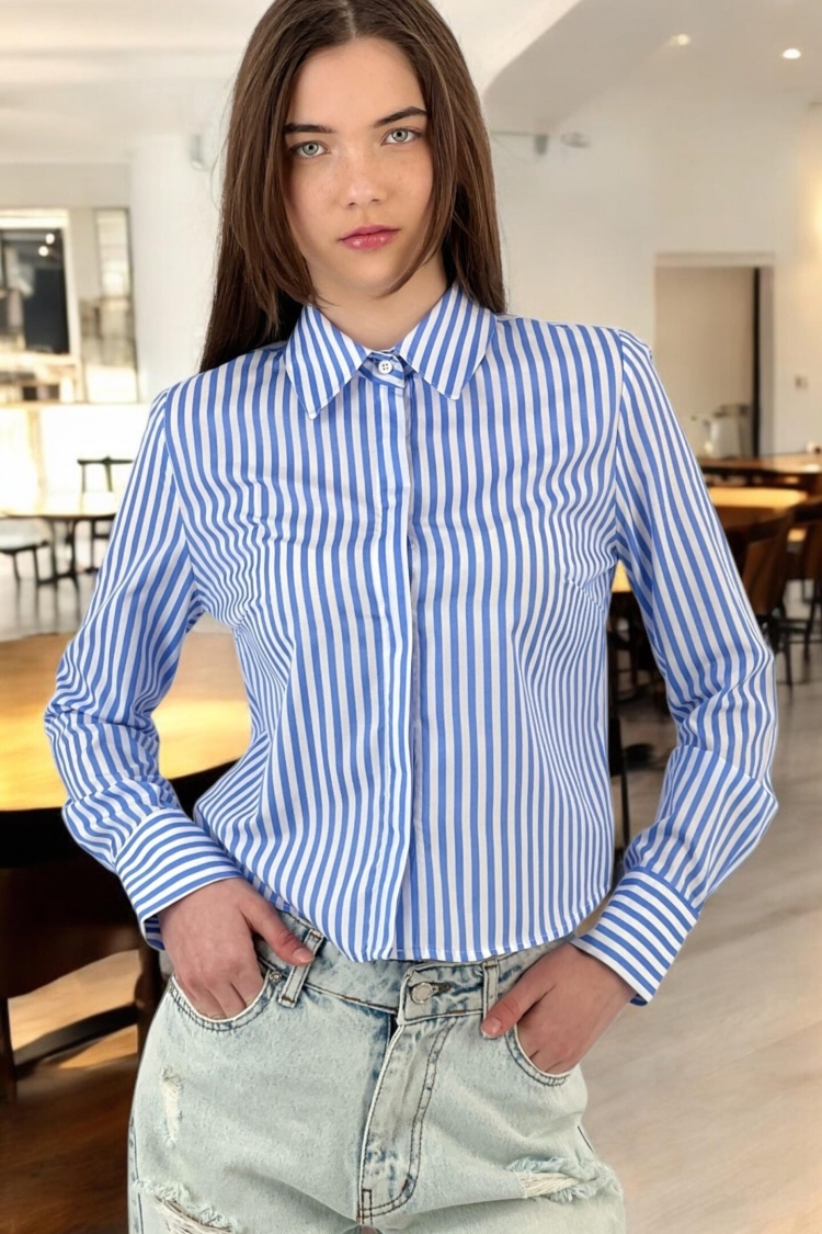 Striped Long Sleeve Shirt - MISS POEM - Globality Store - Women Clothes Wholesale Turkey