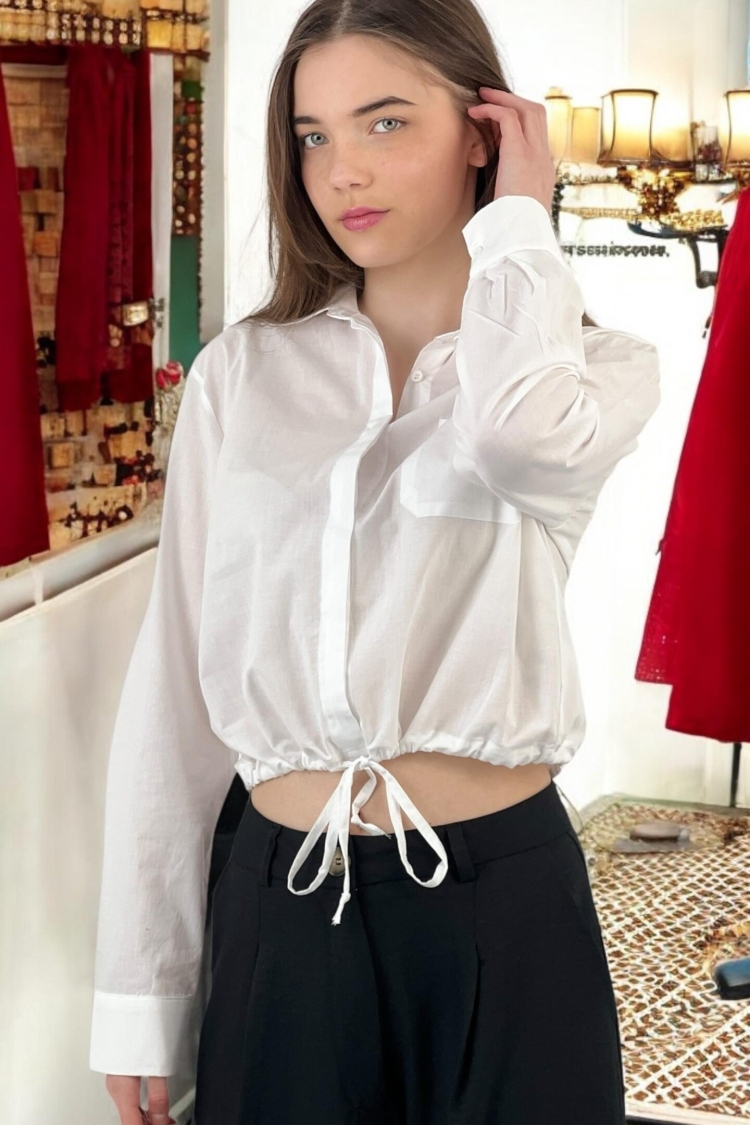 Ruffle Detailed Lace-up Shirt - Four Color Options - MISS POEM - Globality Store - Women Clothes Wholesale Turkey