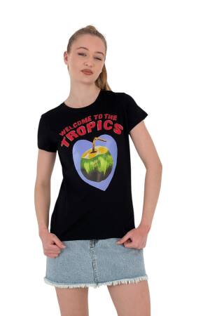 Walnut Printed T-Shirt —& White - MISS POEM - Globality Store - Women Clothes Wholesale Turkey
