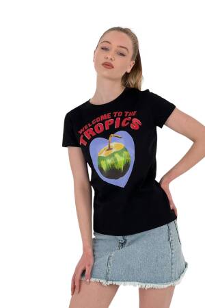 Walnut Printed T-Shirt —& White - MISS POEM - Globality Store - Women Clothes Wholesale Turkey