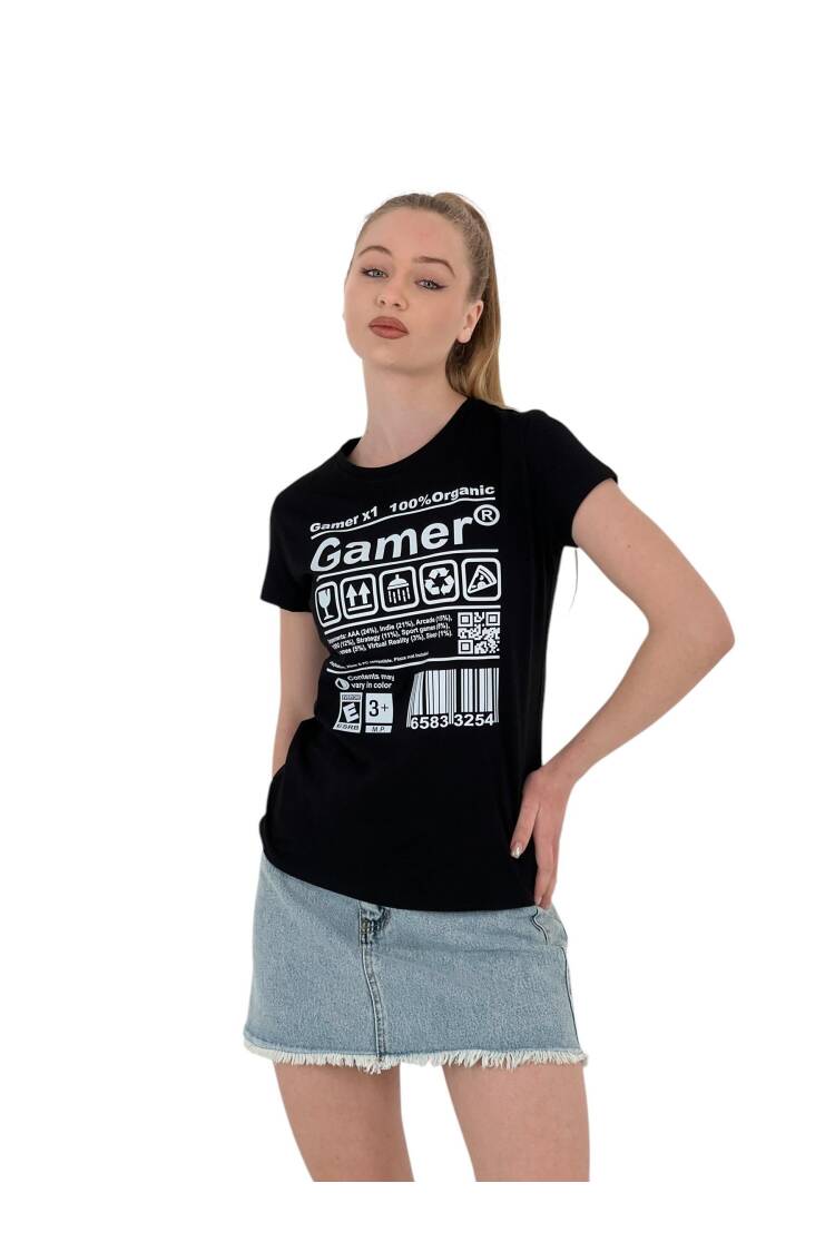 Gamer Printed Short Sleeve Summer White T-Shirt - MISS POEM - Globality Store - Women Clothes Wholesale Turkey