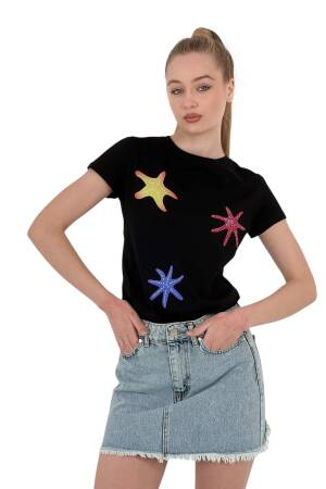 Star Printed Short Sleeve SummerT-Shirt - MISS POEM - Globality Store - Women Clothes Wholesale Turkey