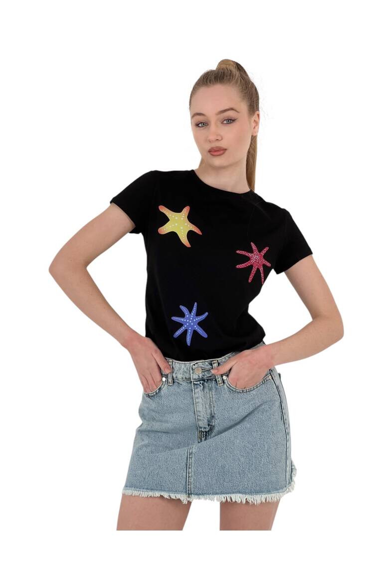 Star Printed Short Sleeve SummerT-Shirt