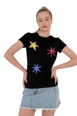 Star Printed Short Sleeve SummerT-Shirt - MISS POEM - Globality Store - Women Clothes Wholesale Turkey