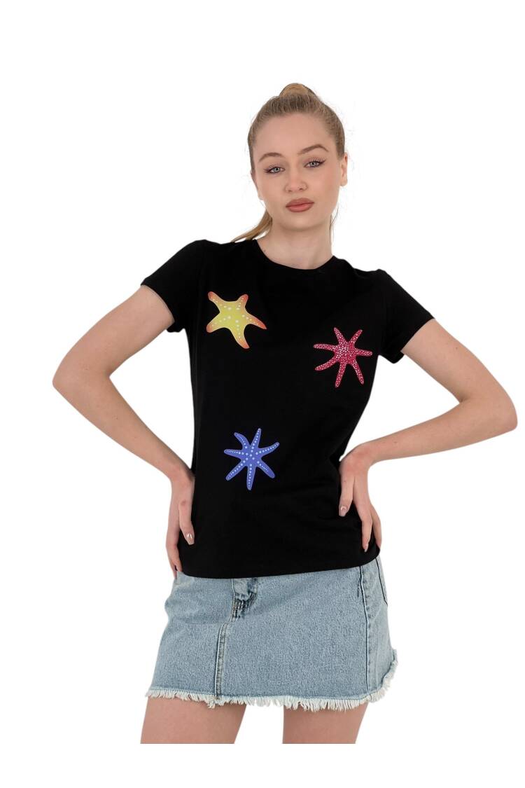 Star Printed Short Sleeve SummerT-Shirt
