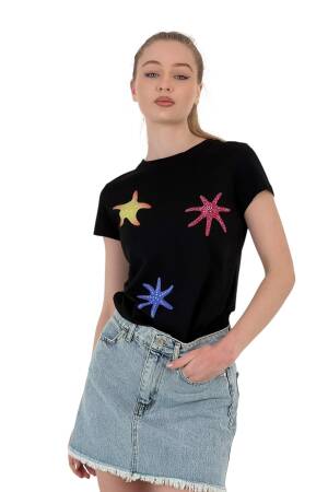 Star Printed Short Sleeve SummerT-Shirt - MISS POEM - Globality Store - Women Clothes Wholesale Turkey