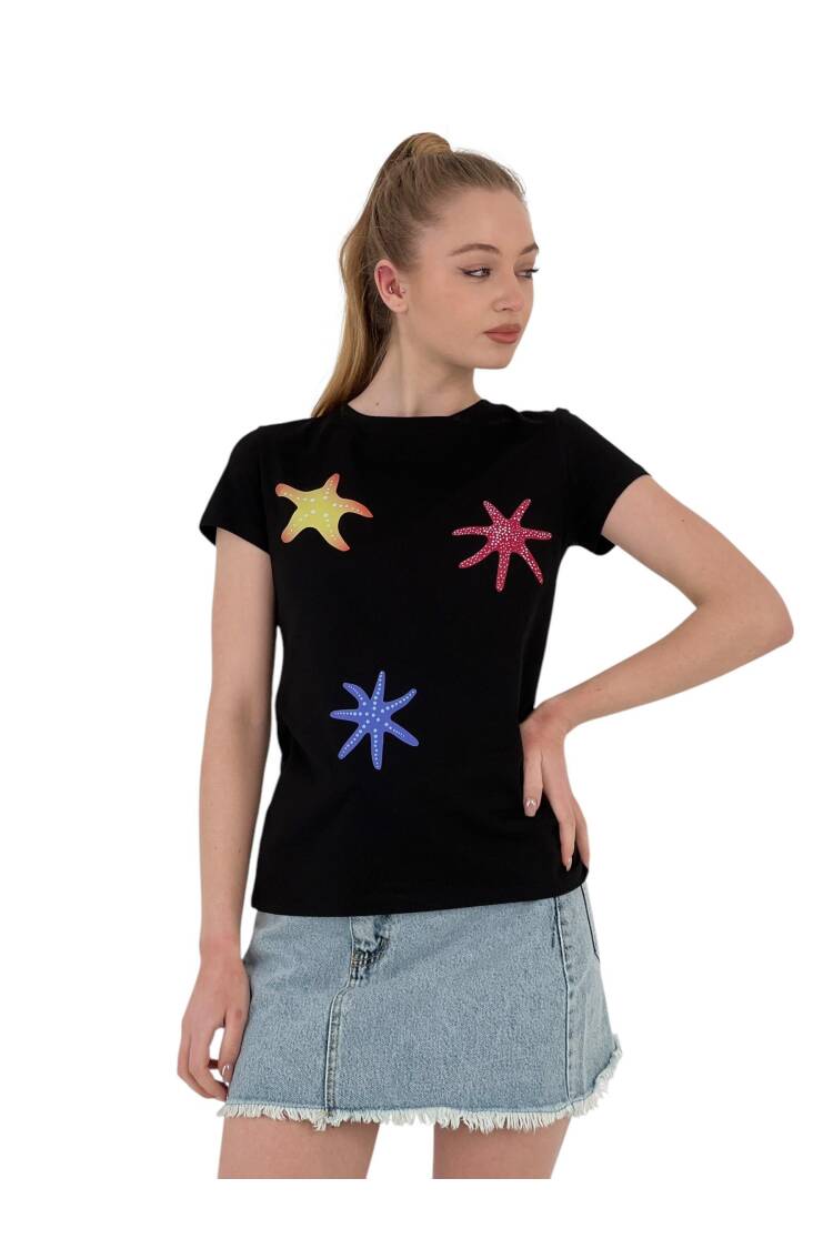 Star Printed Short Sleeve SummerT-Shirt