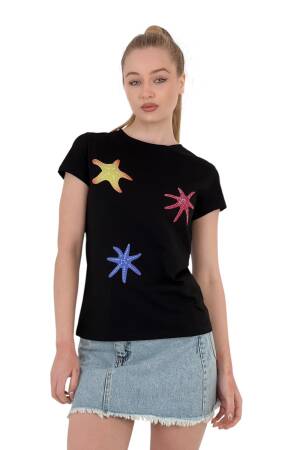 Star Printed Short Sleeve SummerT-Shirt - MISS POEM - Globality Store - Women Clothes Wholesale Turkey