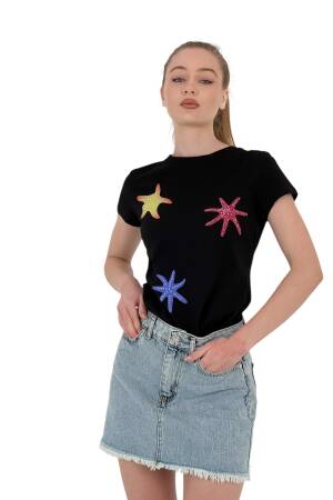 Star Printed Short Sleeve SummerT-Shirt - MISS POEM - Globality Store - Women Clothes Wholesale Turkey