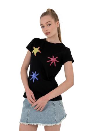 Star Printed Short Sleeve SummerT-Shirt - MISS POEM - Globality Store - Women Clothes Wholesale Turkey