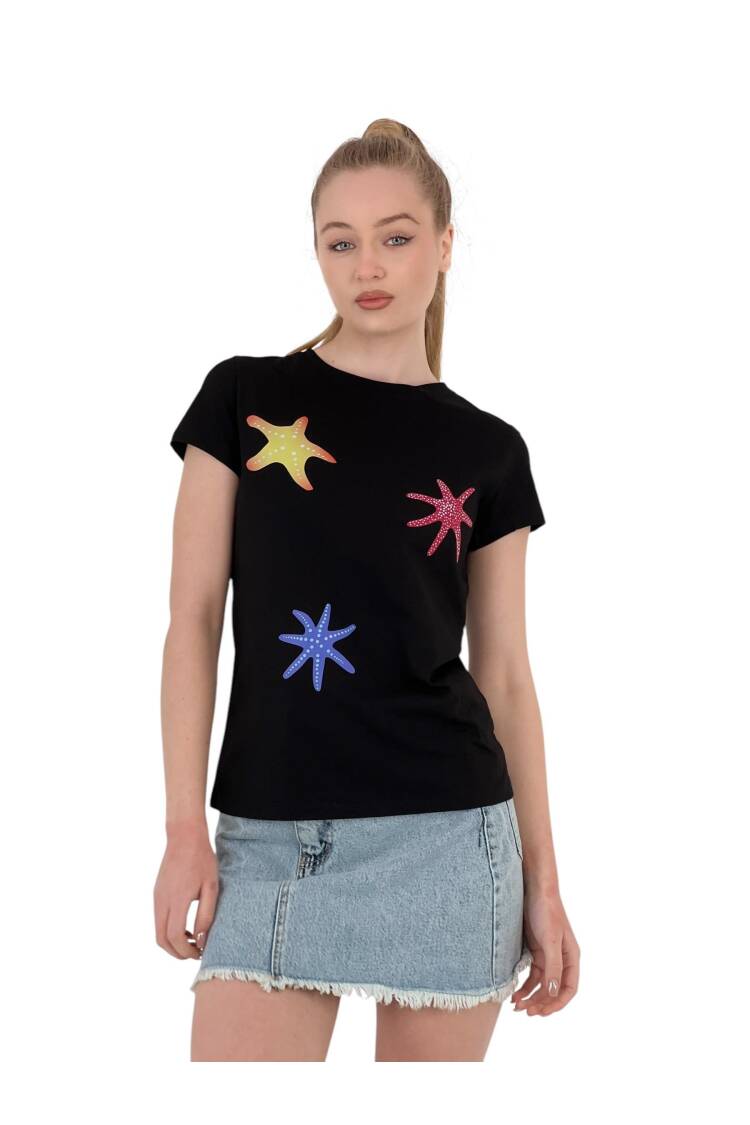 Star Printed Short Sleeve SummerT-Shirt