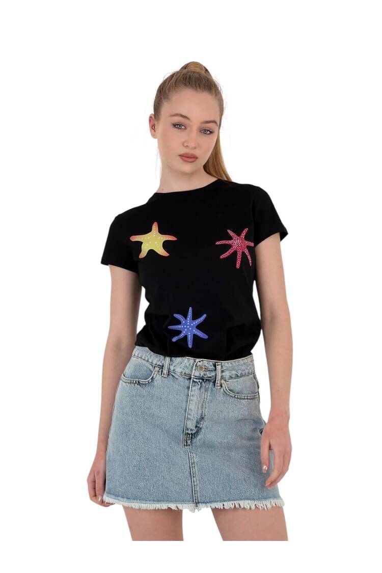 Star Printed Short Sleeve SummerT-Shirt