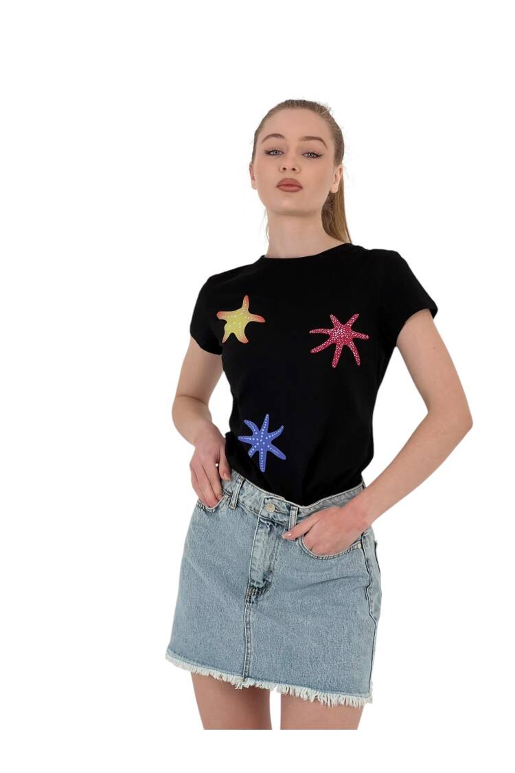 Star Printed Short Sleeve SummerT-Shirt