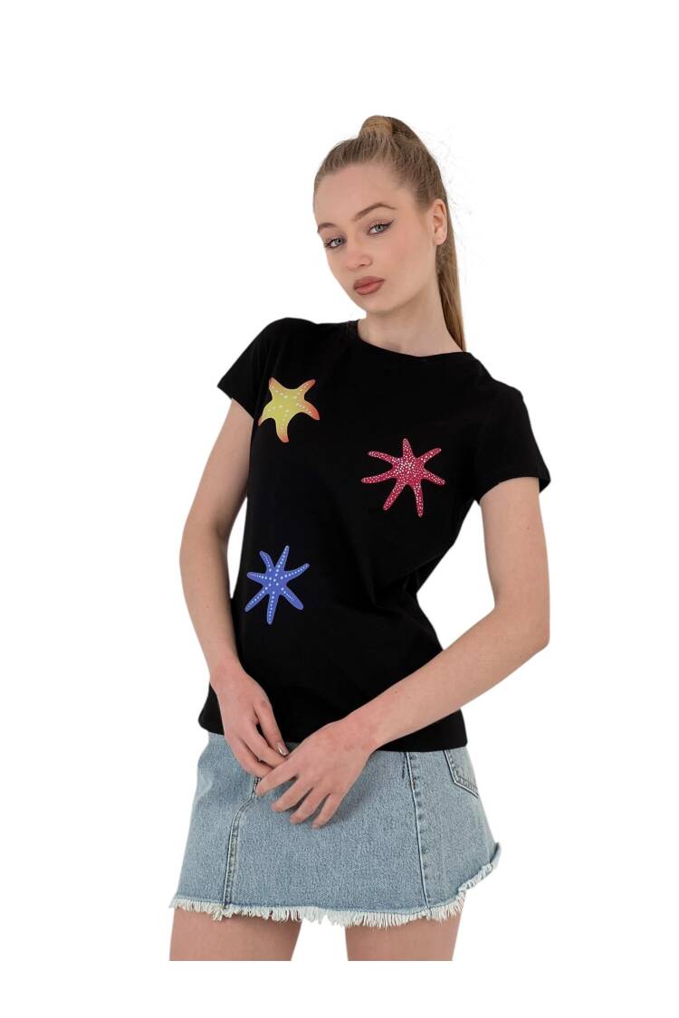 Star Printed Short Sleeve SummerT-Shirt