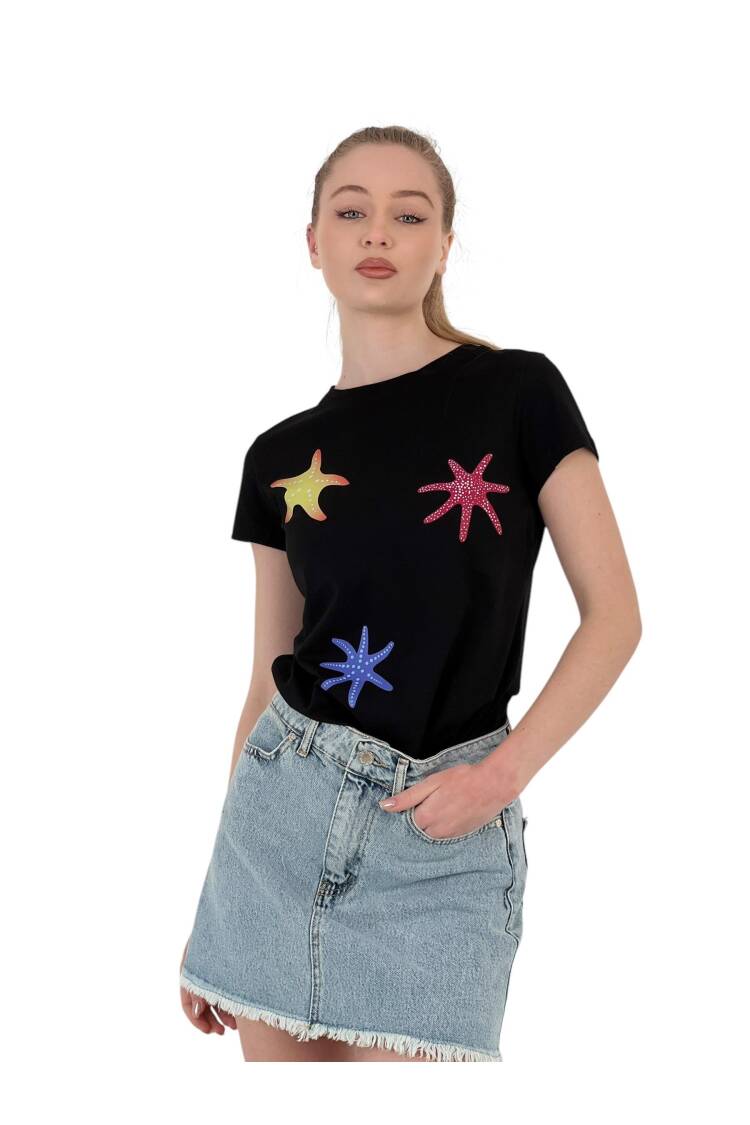 Star Printed Short Sleeve SummerT-Shirt