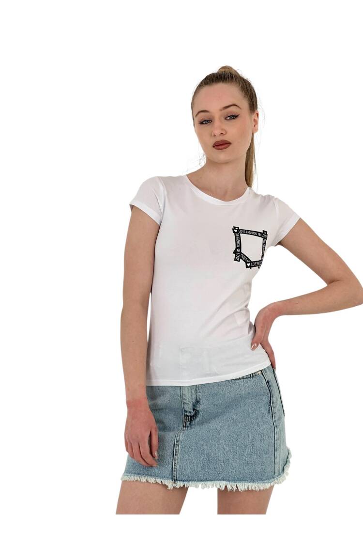 Summer Printed Short Sleeve Skinny Black T-Shirt