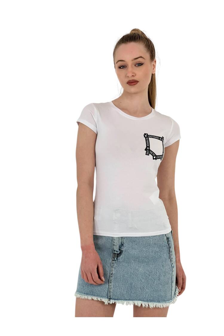 Summer Printed Short Sleeve Skinny Black T-Shirt