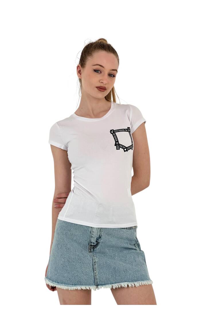 Summer Printed Short Sleeve Skinny Black T-Shirt - MISS POEM - Globality Store - Women Clothes Wholesale Turkey