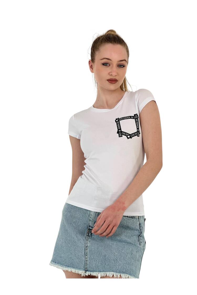 Summer Printed Short Sleeve Skinny Black T-Shirt