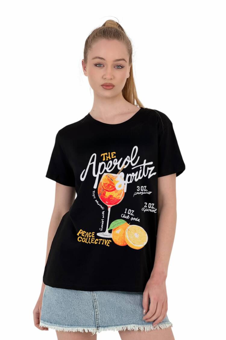 Spritz Printed T-Shirt —& White - MISS POEM - Globality Store - Women Clothes Wholesale Turkey