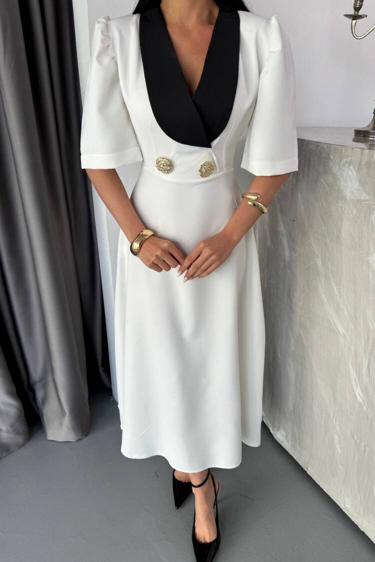 Design Dress Jacket Collar Gold Button Detailed Short Sleeve