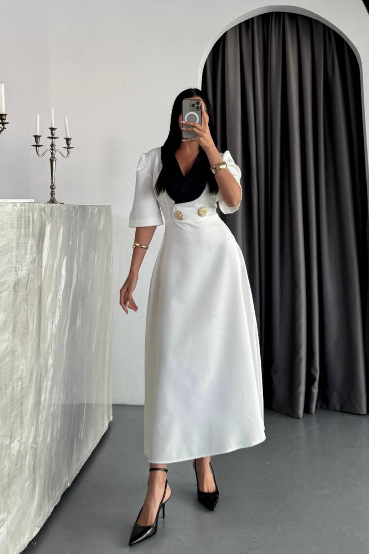 Design Dress Jacket Collar Gold Button Detailed Short Sleeve