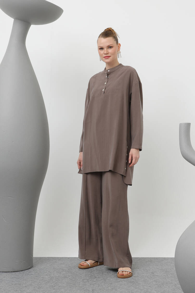 Judge Collar Patchwork Button Detailed Trouser Suit - Puane - Globality Store - Women Clothes Wholesale Turkey