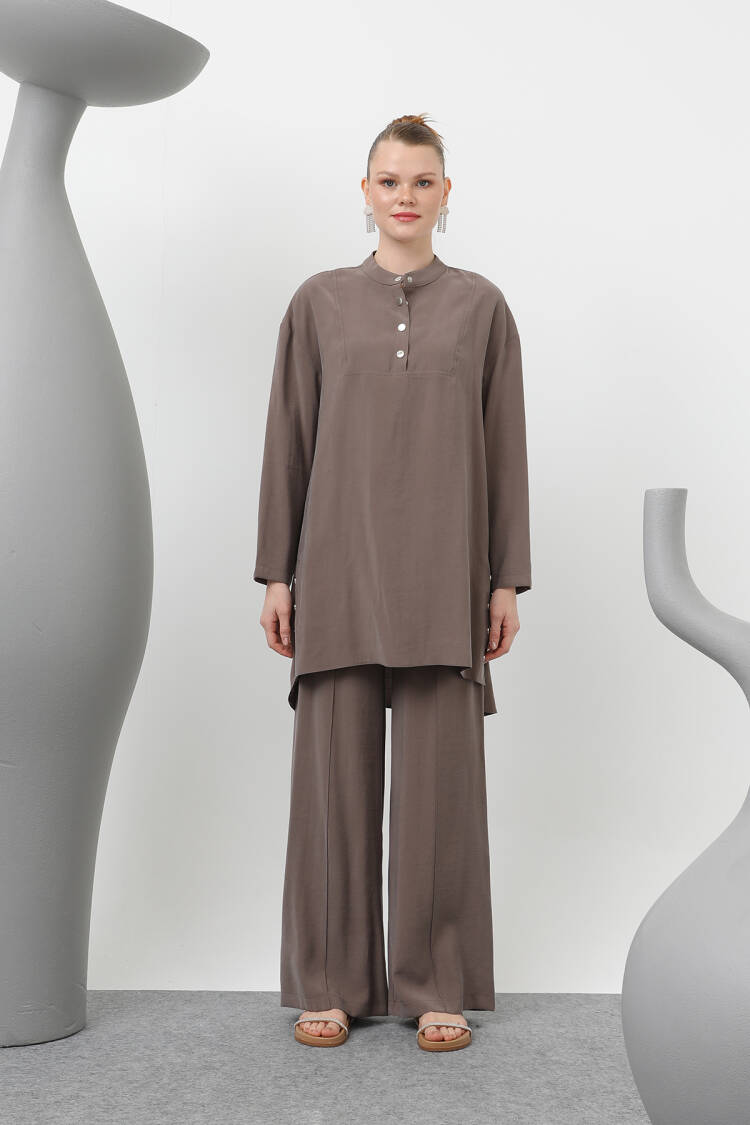 Judge Collar Patchwork Button Detailed Trouser Suit
