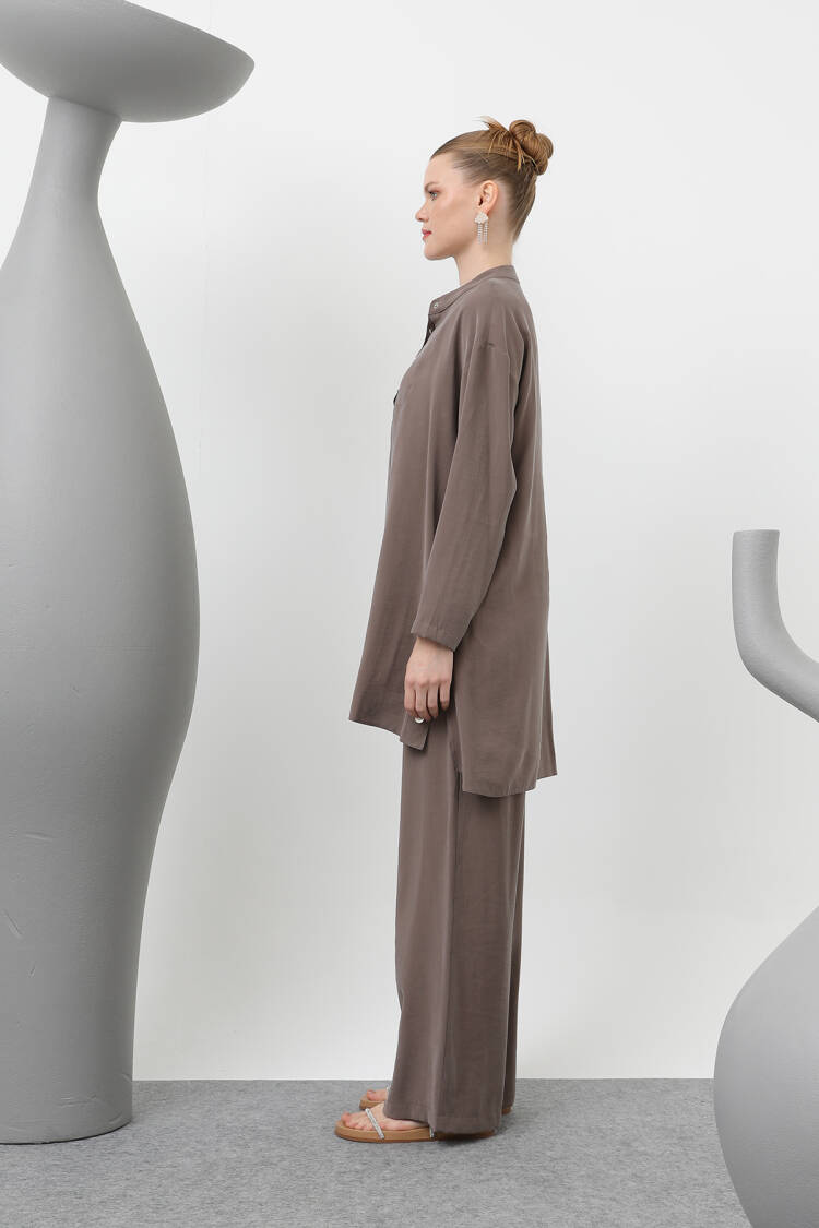 Judge Collar Patchwork Button Detailed Trouser Suit