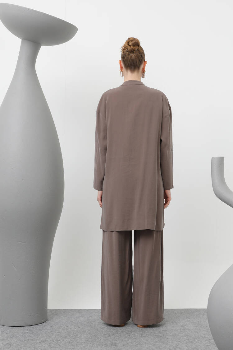 Judge Collar Patchwork Button Detailed Trouser Suit