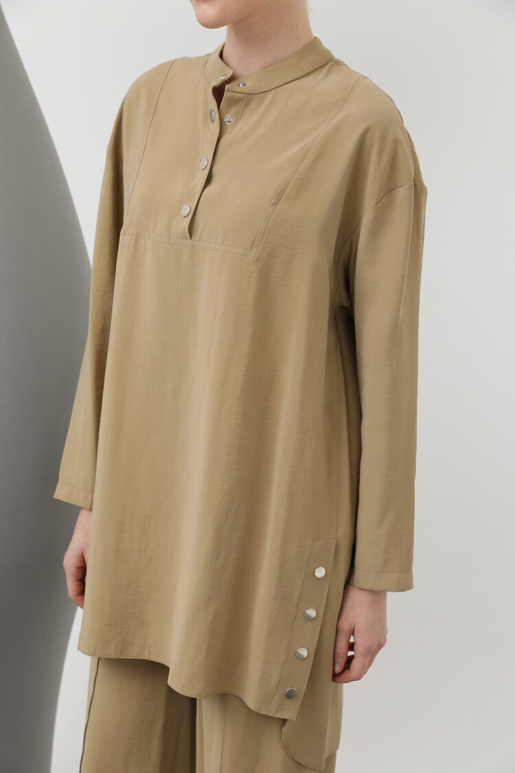 Judge Collar Patchwork Button Detailed Trouser Suit - Oil Green