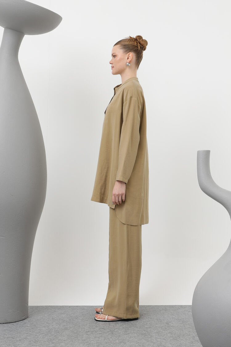 Judge Collar Patchwork Button Detailed Trouser Suit - Oil Green