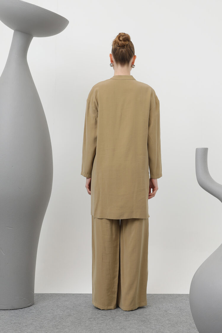 Judge Collar Patchwork Button Detailed Trouser Suit - Oil Green