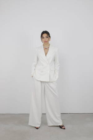 Trousers Pleated Slaze - Cream Rouge - Globality Store - Women Clothes Wholesale Turkey