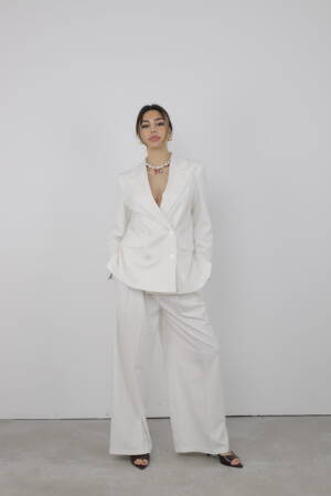 Trousers Pleated Slaze - Cream Rouge - Globality Store - Women Clothes Wholesale Turkey