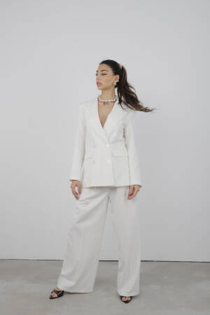 Trousers Pleated Slaze - Cream Rouge - Globality Store - Women Clothes Wholesale Turkey