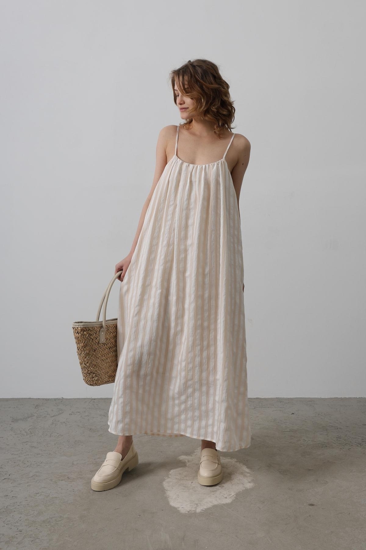 Strap Line Pattern Dress - Reyon - Globality Store - Women Clothes Wholesale Turkey