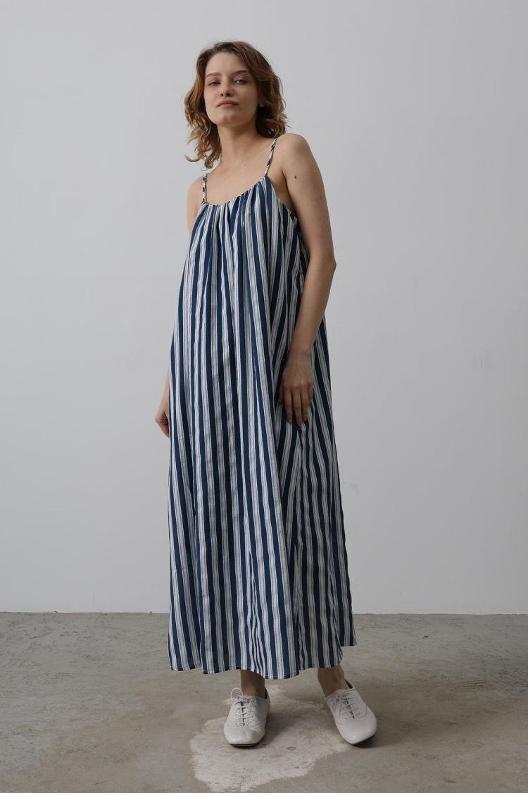Striped Line Pattern Dress - Reyon - Globality Store - Women Clothes Wholesale Turkey