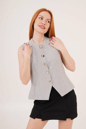Shiny Button DetailedWholesale Vest - Lustrin - Globality Store - Women Clothes Wholesale Turkey